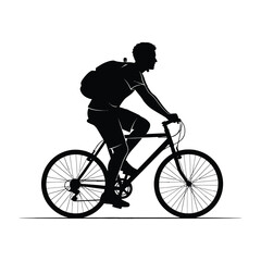 Obraz premium Cyclist riding bicycle with backpack outdoors