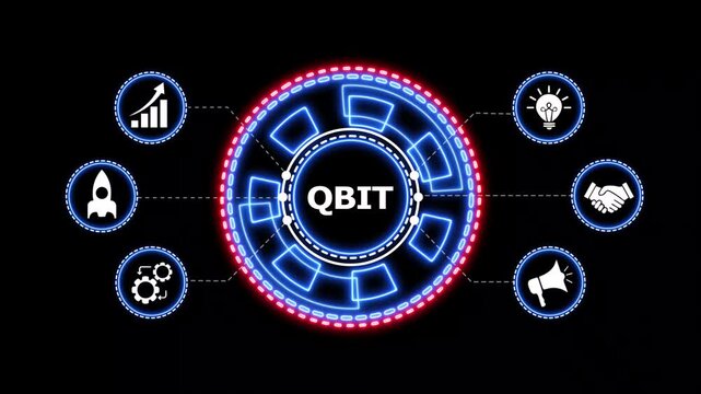 Quantum computing concept with qbit text and icons. Quantum computing concept with qbit text and icons.