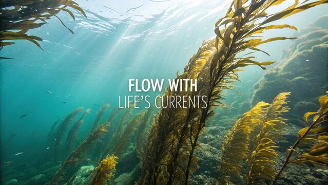 Underwater Kelp Forest Swaying in Sunlit Ocean Currents