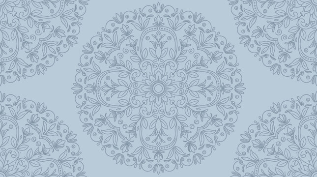 Intricate blue mandala pattern decorative vector background design.