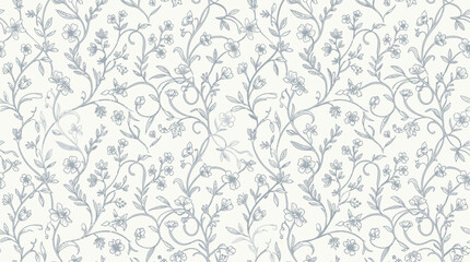 Elegant light grey ornamental floral pattern wallpaper texture suitable as a seamless background. © Santy
