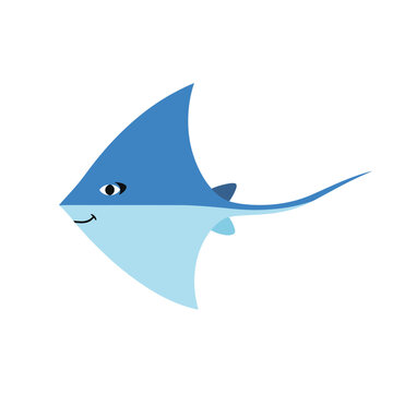 Smiling Blue Cartoon Sting Ray Fish.