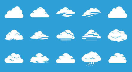 Fototapeta premium Diverse cloud shapes and weather related icons perfect for app interfaces and digital forecast designs