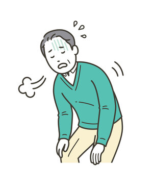 息切れをして大きな呼吸をする中年男性
