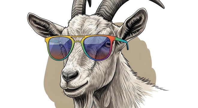 Cool Goat Wearing Sunglasses - Stylish Animal Portrait.