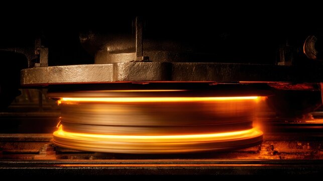 Close-up motion blur of a rotating steam engine piston and mechanical parts in dark industrial setting