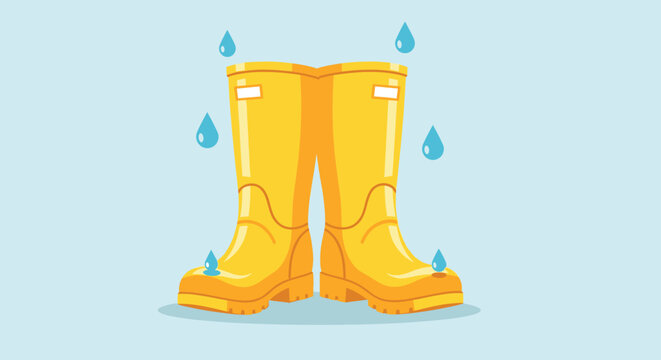 Bright yellow rubber boots ready for wet weather activities like gardening or splashing in puddles for children