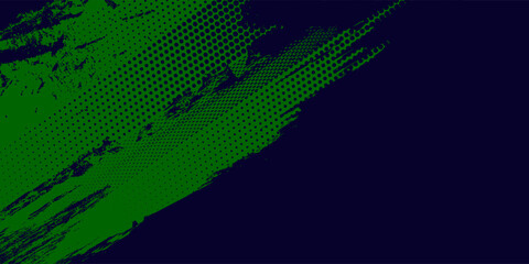 Fototapeta premium Abstract Green Grunge Brush Stroke Background with Halftone Pattern on Dark Navy Blue