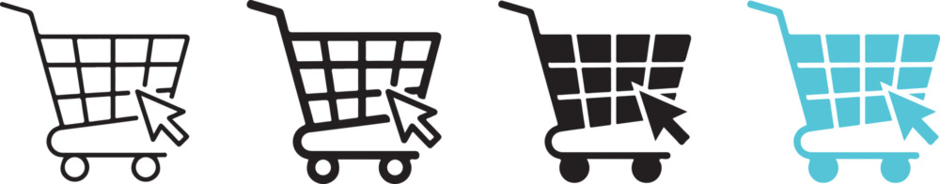 Shopping cart icons with mouse pointer cursors