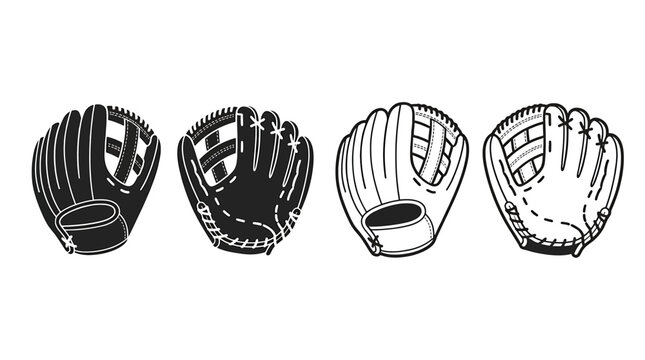 Four baseball gloves in black and white