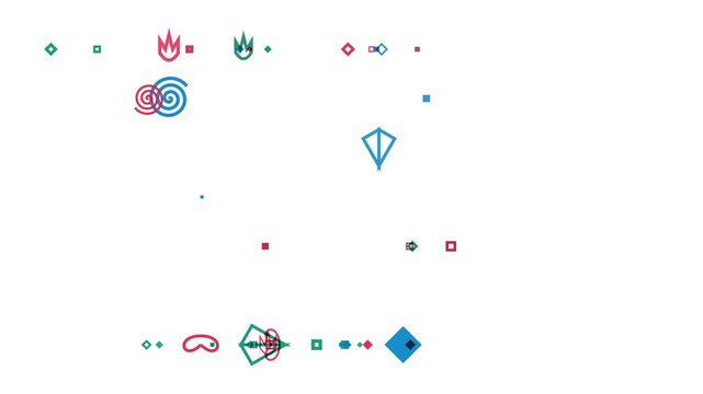 A clean white background is adorned with scattered small, colorful graphic icons including swirls, crowns, and diamonds, suggesting a playful and organized digital aesthetic.