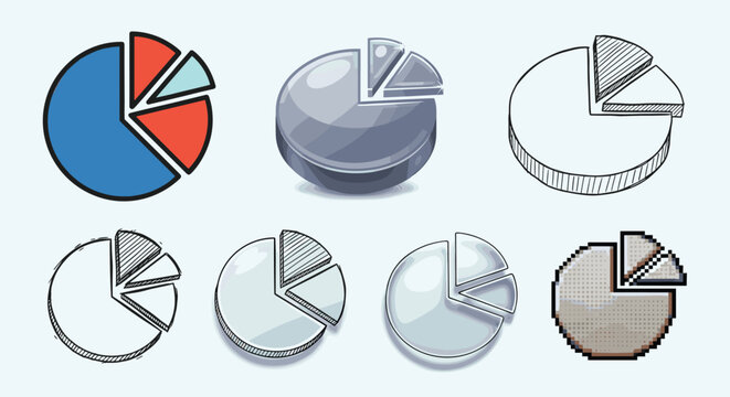 Various pie charts for data visualization and statistical analysis in business presentations or reports