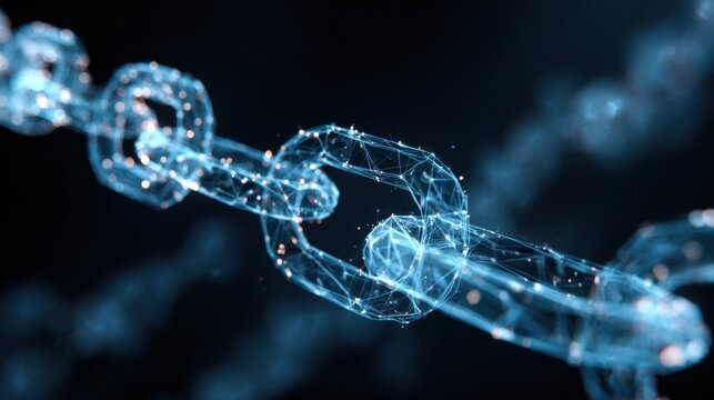 Digital Chain of Connectivity: A luminous digital chain, shimmering with interconnected nodes, symbolizes the strength and security of blockchain technology.