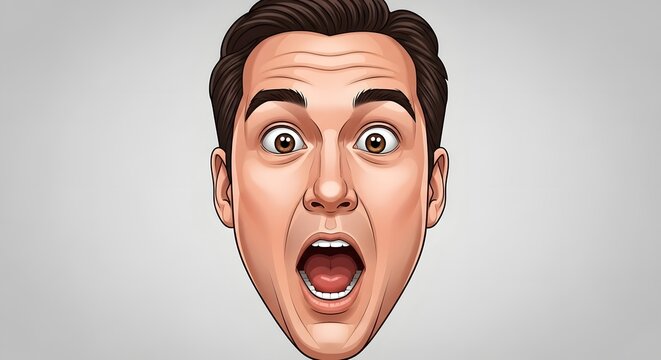 Shocked Man Face Exaggerated Expression Surprise Astonishment Open Mouth Wide Eyes.
