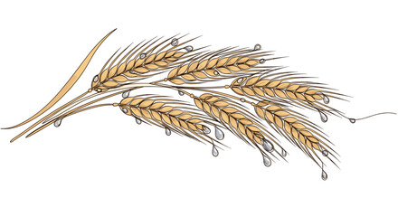 Fototapeta premium Golden wheat stalks with fresh dew drops, suitable for food packaging and farm branding.