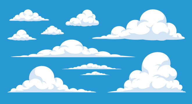 Various fluffy white clouds floating in a clear blue sky perfect for graphic projects and serene backgrounds