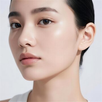 澄んだ瞳でカメラを見つめる若い女性のビューティーポートレート