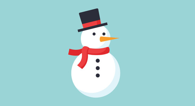 Cute snowman with top hat and scarf for winter holiday and seasonal greetings