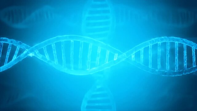 Glowing blue DNA double helix structure with strands twisting together