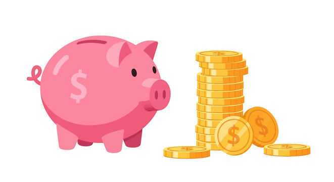 Pink Piggy Bank with Gold Coins.