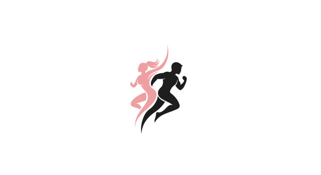Dynamic Silhouettes of a Male and Female Runner in Motion.