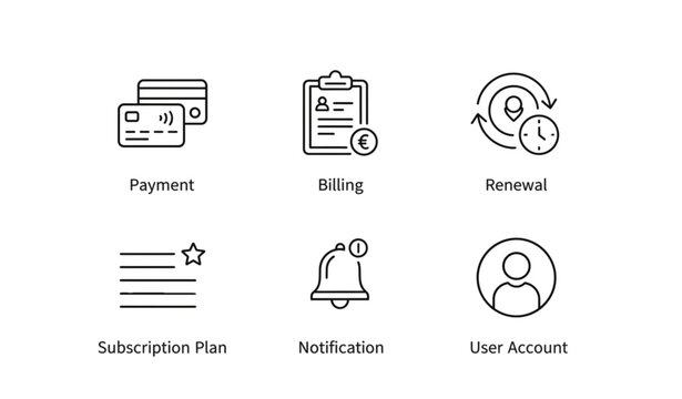 Editable stroke subscription thin line icons set for web UI app interface and marketing design