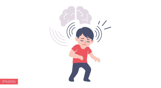 Child experiencing seizure with brain waves, epilepsy concept