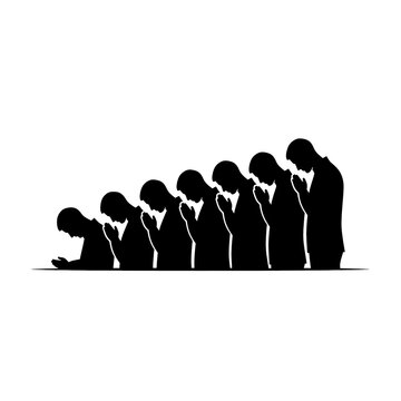 Silhouettes of people praying together.