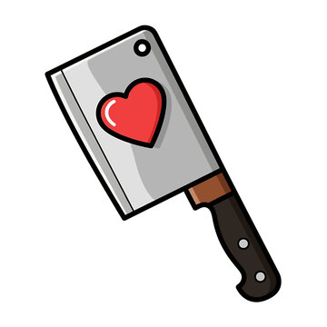 Cartoon butcher knife with heart symbol.