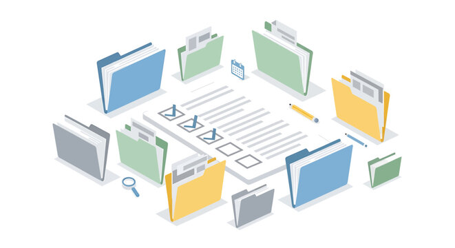 Colorful office file folders documents.