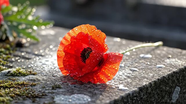 Memorial Day Tribute Placing a Poppy on a Grave