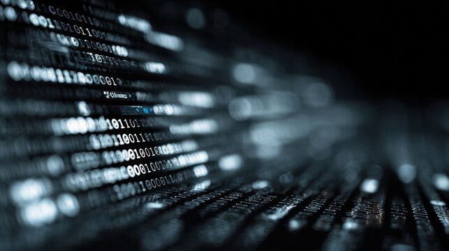 Digital Data Stream: A mesmerizing visual of digital information streaming dynamically, symbolizing the flow of data in the technology landscape. The image is bathed in a cool, modern aesthetic. 