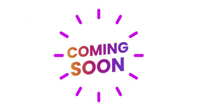 Coming Soon Announcement Animation With Gradient Text And Radial Burst For Social Media Teaser Loop
