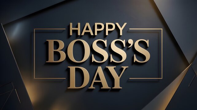 Gold "HAPPY BOSS'S DAY" Typography on Dark 3D Geometric Background with Cinematic Lighting