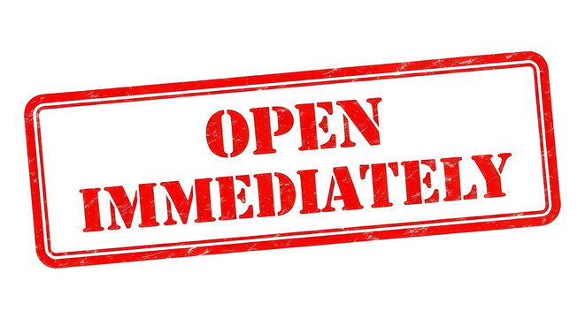 Open immediately red stamp isolated on transparent background