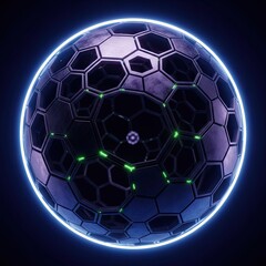 Naklejka premium Futuristic spherical object glows with internal green lights and an external blue aura