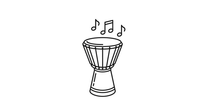 Djembe Drum with Musical Notes - Hand Drawn Outline Icon