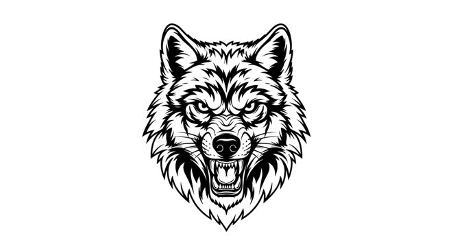 Intense wolf head illustration with sharp teeth against a clean white background