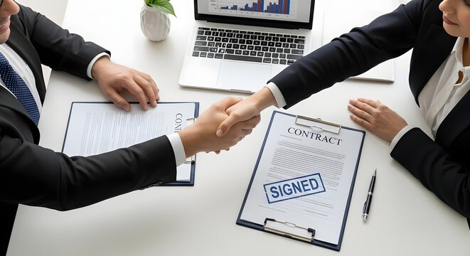 Business handshake deal signing contract professional agreement meeting