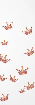 Delicate hand-drawn crowns scattered across a light gray background, fantasy, intricate