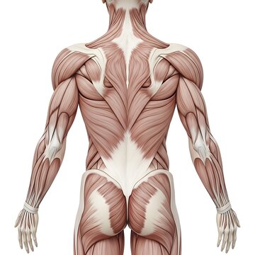 Human muscle anatomy back view detailed.