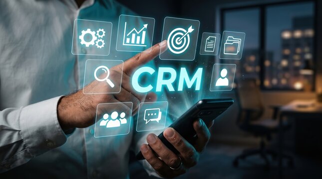 Crm software interface and customer relationship management with customer relationship management software interface technology business strategy information analytics collaboration