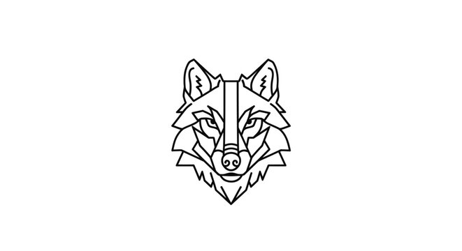 Geometric wolf head illustration, minimalist line art, animal logo concept