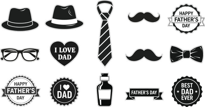Father's day collection hats ties mustaches and loving emblems