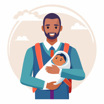 Father Holding Baby in Carrier