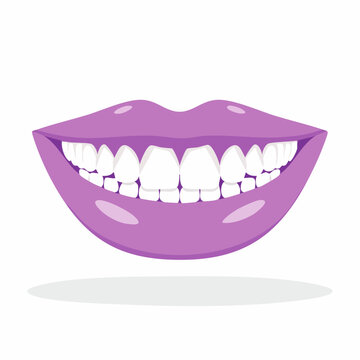 Illustration of a smiling mouth with white teeth and purple lips