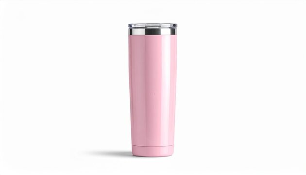 A plain pink tumbler with a silver lid on a white background, perfect for promotional items or personal use