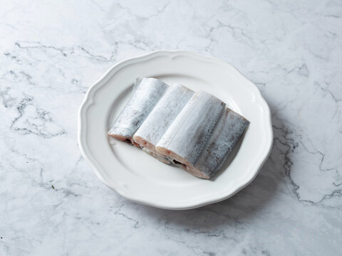 Cut hairtail on a plate
