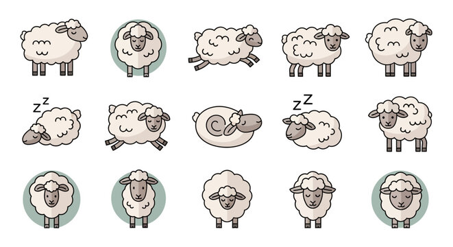 Sheep Sleep Cartoon Animals.