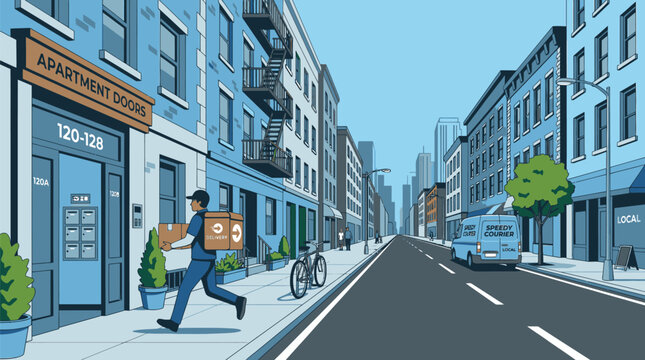Urban Street Scene with Pedestrians and Bicycles.